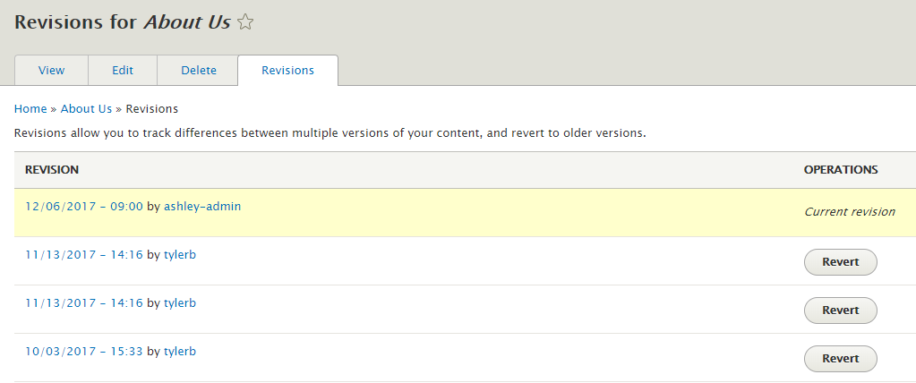 Revisions for About Us Example